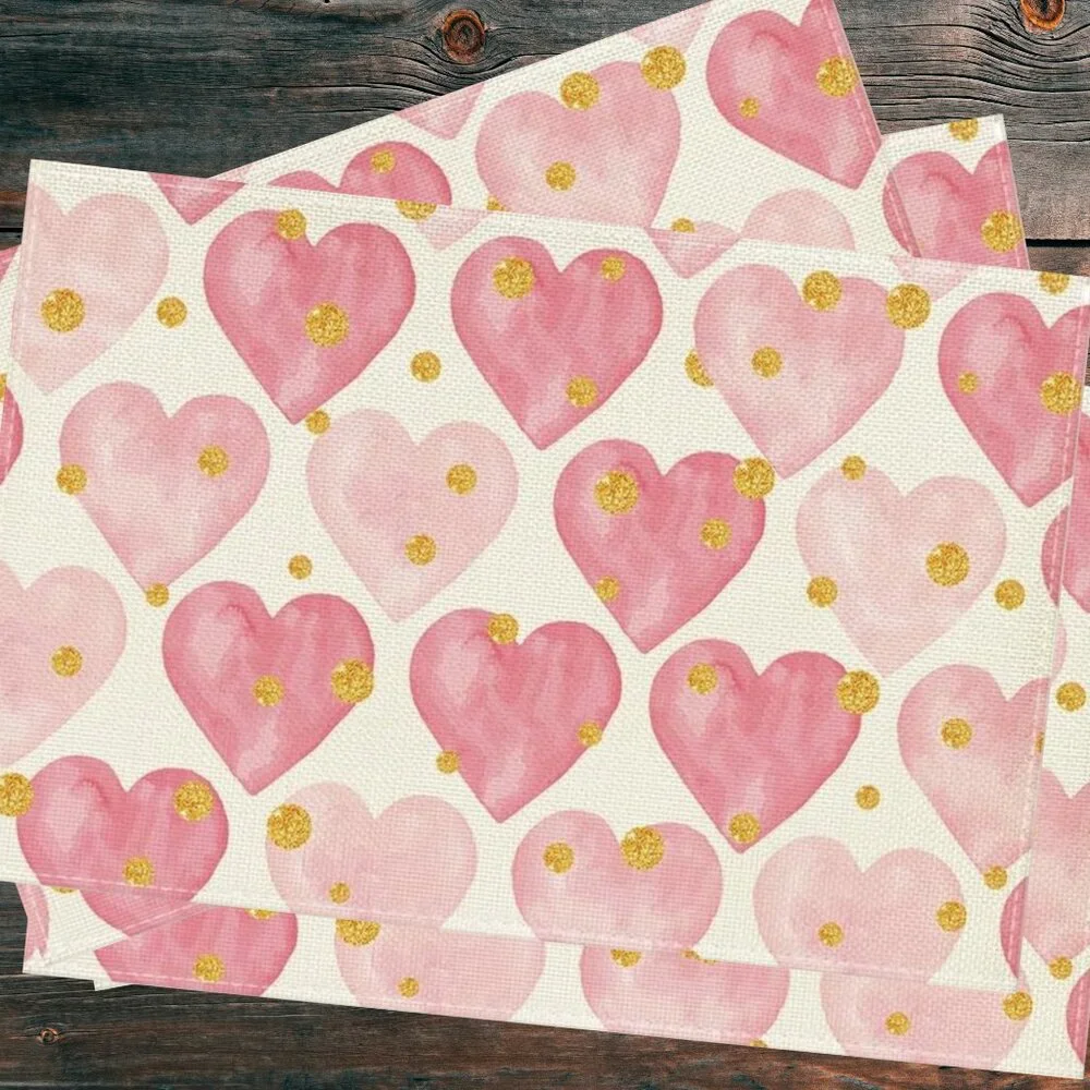 Valentines Day Placemats 4pc Pink Heart Table Decor Wedding Party Decorations
